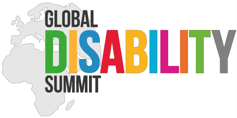 Logo of the Global Disability Summit with a map of Africa in the background
